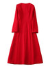 Red Maxi Coat Dress with Dramatic Bow Tie Collar