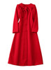 Red Maxi Coat Dress with Dramatic Bow Tie Collar
