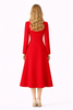 Red Maxi Coat Dress with Dramatic Bow Tie Collar