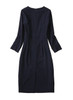Navy Piped Sheath Pencil Dress with Keyhole Neckline