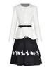 White Belted Fitted Jacket and Black A-line Floral Skirt Suit