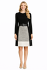 Queen Letizia Inspired Belted Colorblock A-line Skirt Set with Black Rib-Knit Top