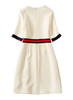 Cream A-line Dress with Cinched Waist and Quarter Sleeve