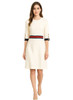 Cream A-line Dress with Cinched Waist and Quarter Sleeve