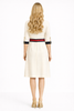 Cream A-line Dress with Cinched Waist and Quarter Sleeve