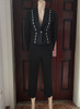 Black Stitched Blazer and Cigarette Trousers Set