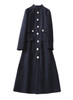 Navy Military-Style Coat Dress with Stand Collar & Contrast Buttons