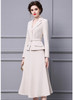 Embroidered Motif Oatmeal Belted Blazer & A-Line Skirt Suit