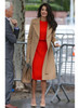 Amal Clooney Inspired Red Cape Effect Pencil Midi Dress