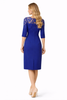 Sapphire Blue Knee-Length Dress with Lace Detailing and Fitted Silhouette