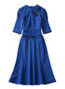 Royal Blue Embellishment Neckline Fluted Dress with Puffy Sleeve