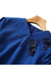 Royal Blue Embellishment Neckline Fluted Dress with Puffy Sleeve
