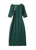 Green Elbow-Length Pencil Dress with Angled Collar