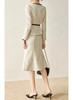 Beige Tweed Belted Jacket & High-rise A-line Skirt Suit