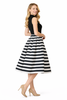 Black High-neck Knit Jersey Top & Jacquard Striped Flared Mid Skirt with High-Waist