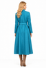 Teal Military Style Button Front High Collar Midi Coat Dress