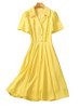 Primrose Yellow Knee-length Puffy Short Sleeve Pleated Tea Dress