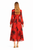 Red Juliet Flower Spirits Wrapped Bodice Pleated Maxi Dress