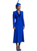 Cobalt Blue Tuxedo Collar LadyLike Flared Mid-Length Coat Dress