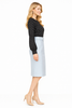Black Polka Dot Chiffon Blouse & Blue Belted Slit Pencil Skirt Set