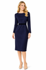 Navy Body-hugging Jersey Sheath Dress with Black Waistline