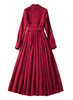 Burgundy Belted Long Sleeve Pleated Midi Trench Dress
