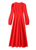 Bright Red V-neck Puffy Long Sleeved Fit-and-Flare Midi Dress