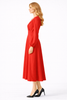 Bright Red V-neck Puffy Long Sleeved Fit-and-Flare Midi Dress