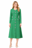 Emerald Green Collarless Embellished Buttons Satin Trim Coat Dress