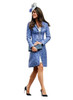 Shawl Collar Wide Waistband Midi-length Dress Coat in Blue