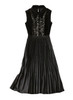Black Sleeveless Velvet Lace-Insert Top & Pleated Skirt Set