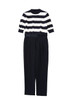 Parisian-style Striped Knitted Top & Black Suit Trousers