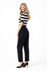 Parisian-style Striped Knitted Top & Black Suit Trousers