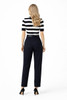 Parisian-style Striped Knitted Top & Black Suit Trousers