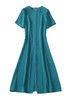 Crew Neck A-Line Dress with Flared Slit Skirt in Teal