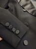 Black Satin Lapel Tuxedo Jacket Blazer with Padded Shoulders