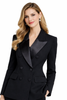 Black Satin Lapel Tuxedo Jacket Blazer with Padded Shoulders