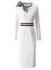 Striped Bow-Tie Contrast Waist Sheath Midi Dress
