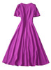 Lilac Twist Bodice Ruffled Sleeve Crepe A-line Midi Dress