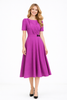 Lilac Twist Bodice Ruffled Sleeve Crepe A-line Midi Dress
