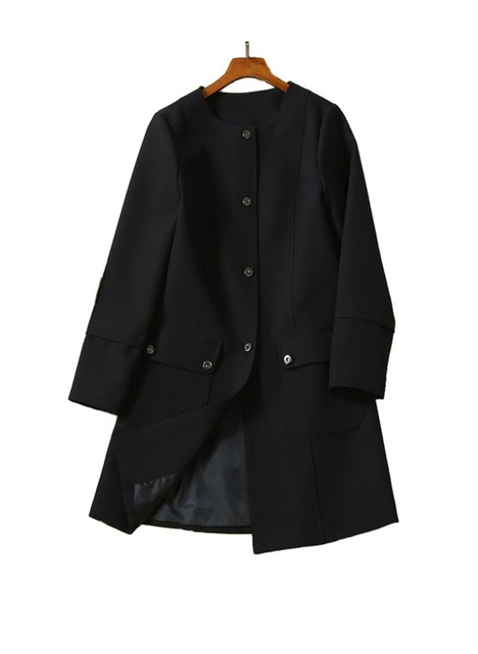 Black Collarless Mid-Length Cocoon Coat