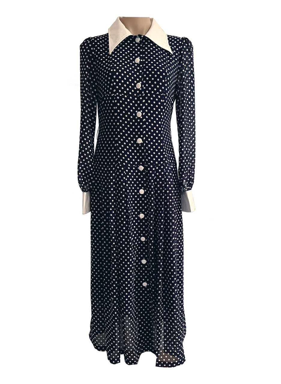 Navy Button-Down Polka Dot Midi Shirt 