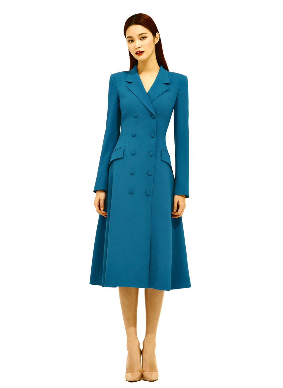 Double-breasted Fitted Waist Dress Coat 