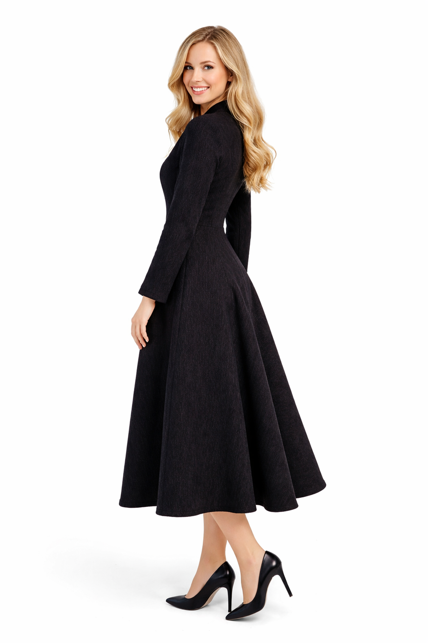 black midi coat dress Long Sleeve Buckle Detail Midi Coat Dress Black