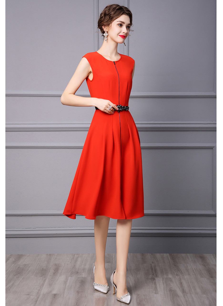 Red Bodycon Midi Dress With Long Sleeves | MOE | SilkFred