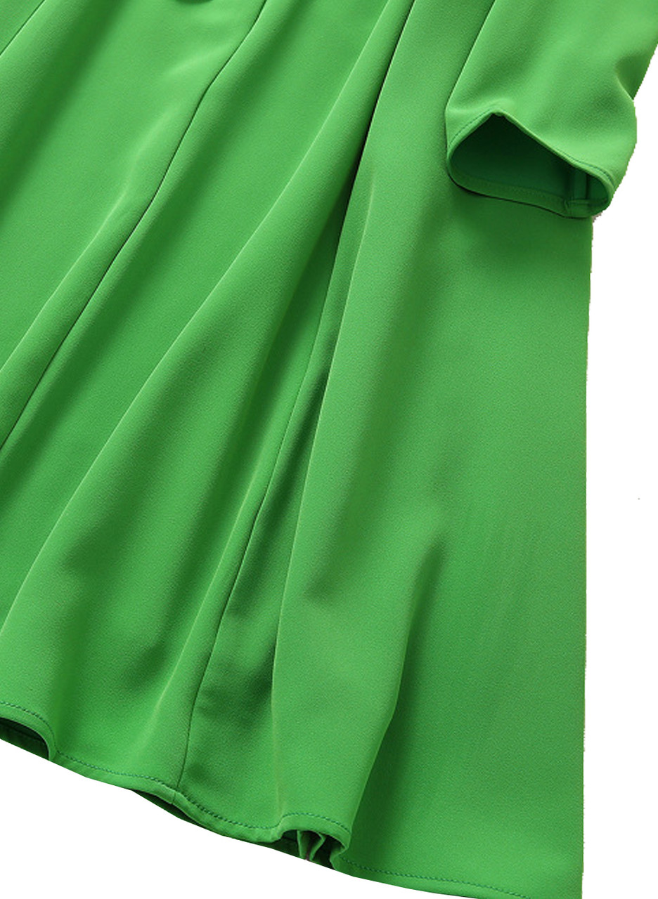 Green Belted High Neck Zip Front Fit-and-Flare Coat Dress
