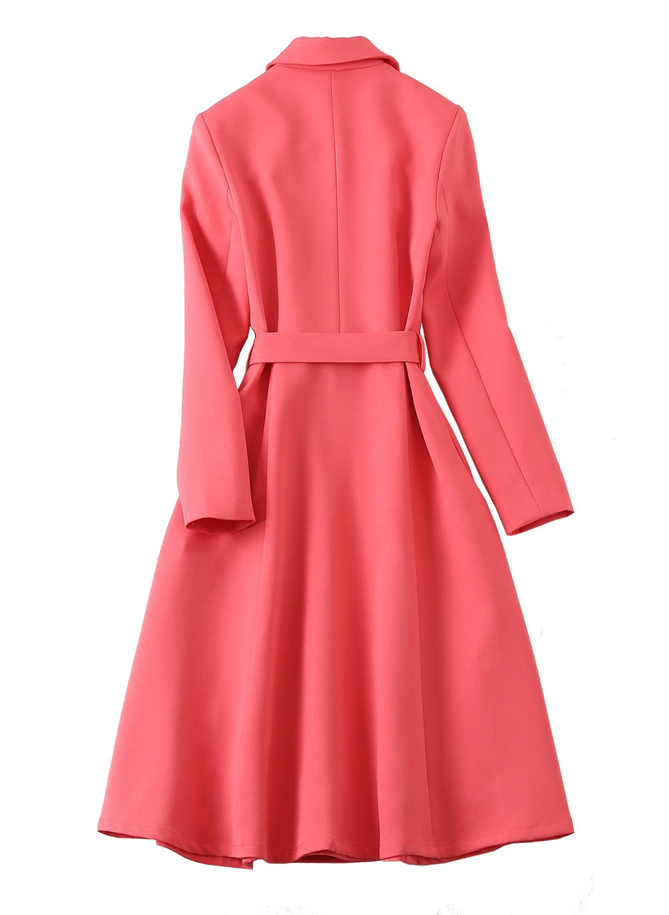 Long Sleeve Belted Fit-and-Flare Coat Dress in Coral