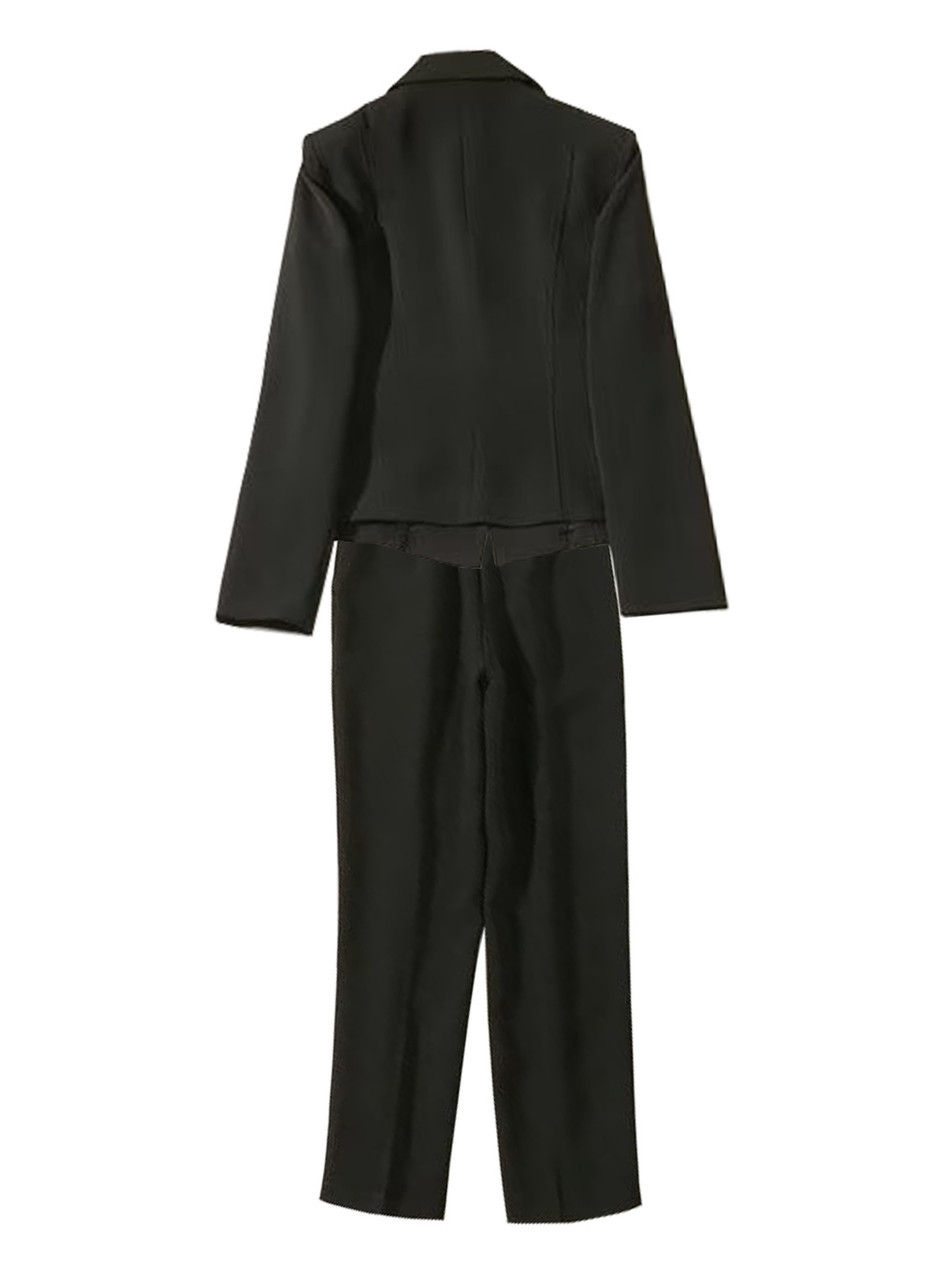 cigarette trousers and blazer set Black Stitched Blazer and Cigarette Trousers Set