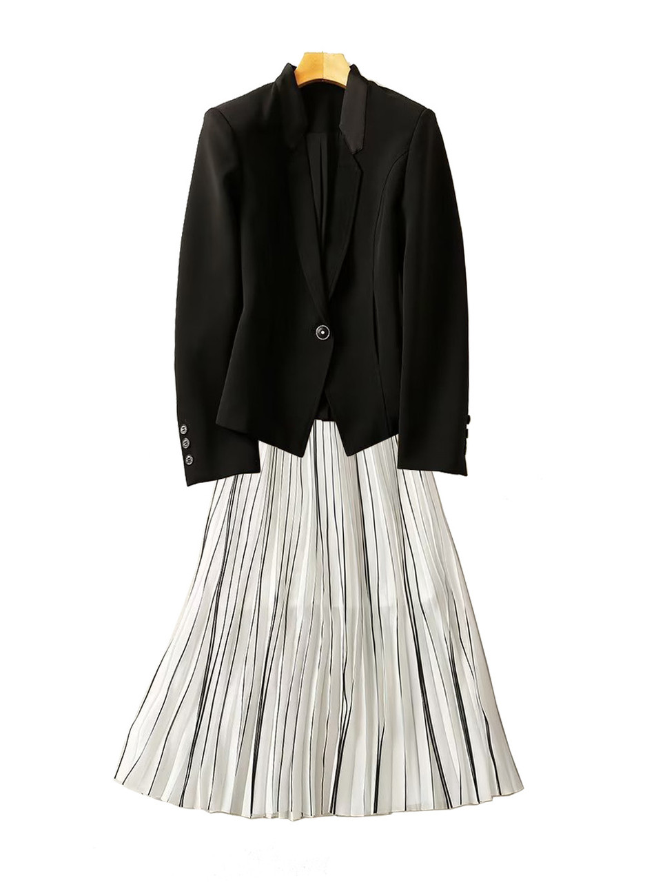 White Pleated Skirt Black And White Skirt Office Outfits Midi Skirt Black  And White Blazer And Skirt Set White Office Suit