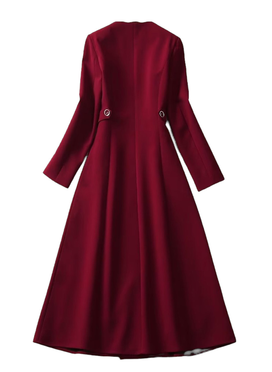 Burgundy Long Sleeve Double-Breasted Wrap Coat Dress